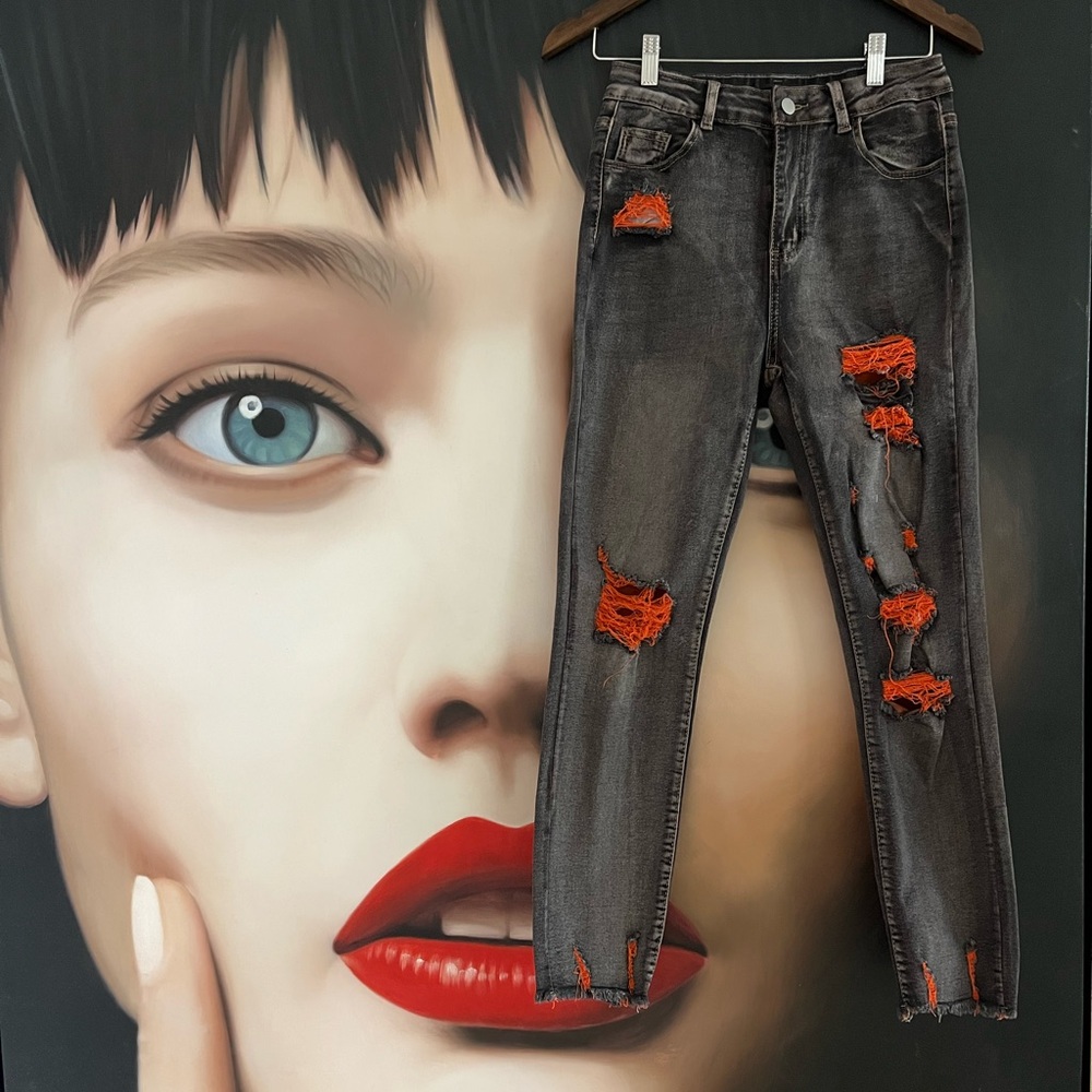 Distressed Gray orange Women's Jeans